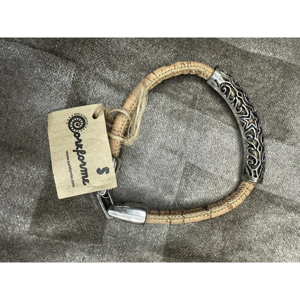 Corkforme Cork Bracelet Small Silver Tone Bar Made In Portugal Unisex Jewelry‎